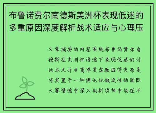 布鲁诺费尔南德斯美洲杯表现低迷的多重原因深度解析战术适应与心理压力探讨